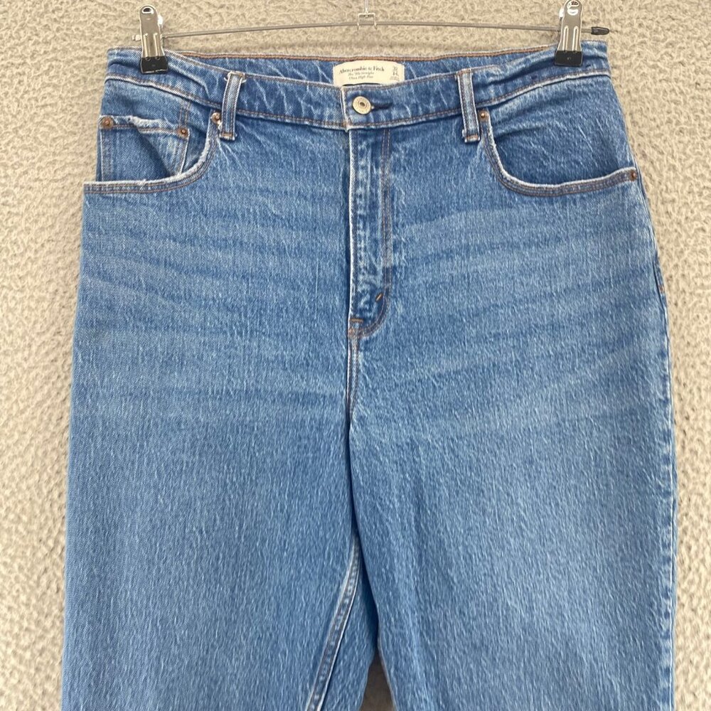 Abercrombie & Fitch Jeans Womens 32 14 Blue 90s Straight Curve Love Frayed Hem - Picture 2 of 12